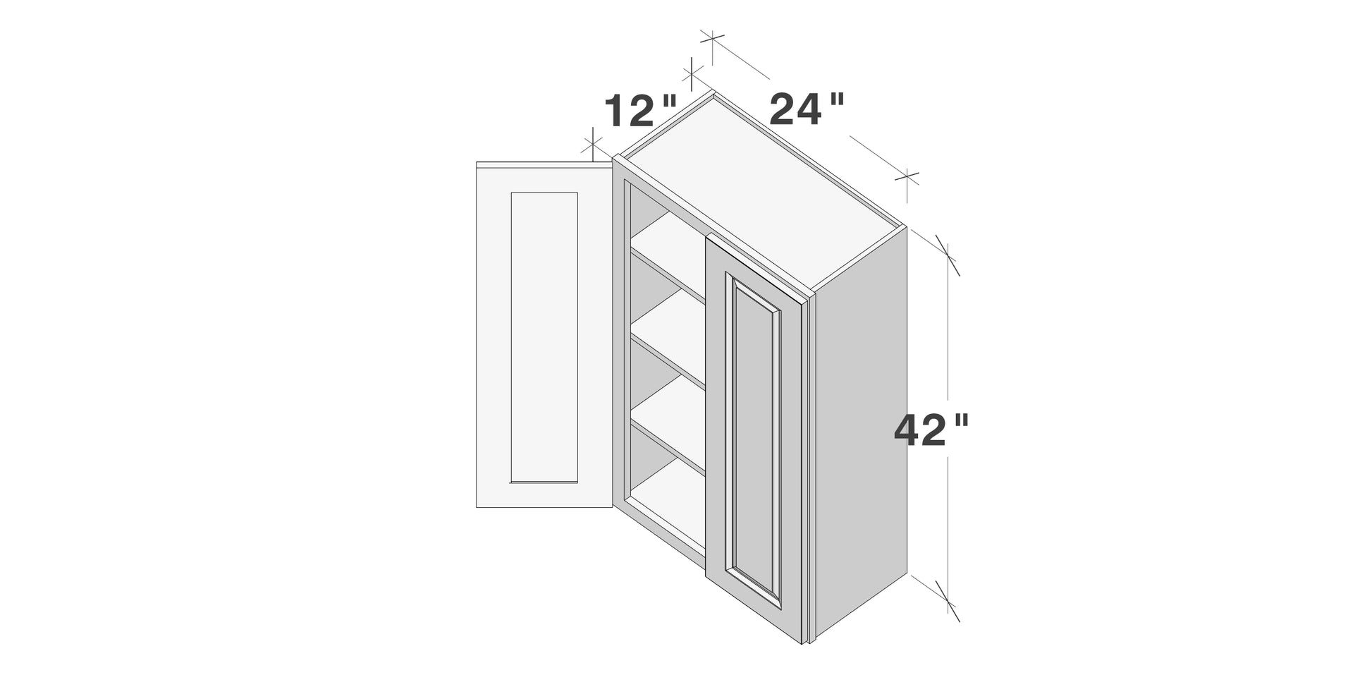 Glacier White RTA 24"-36"W x 12"D x 42"H Standard Wall Cabinets With 2 Doors & 3 Shelves