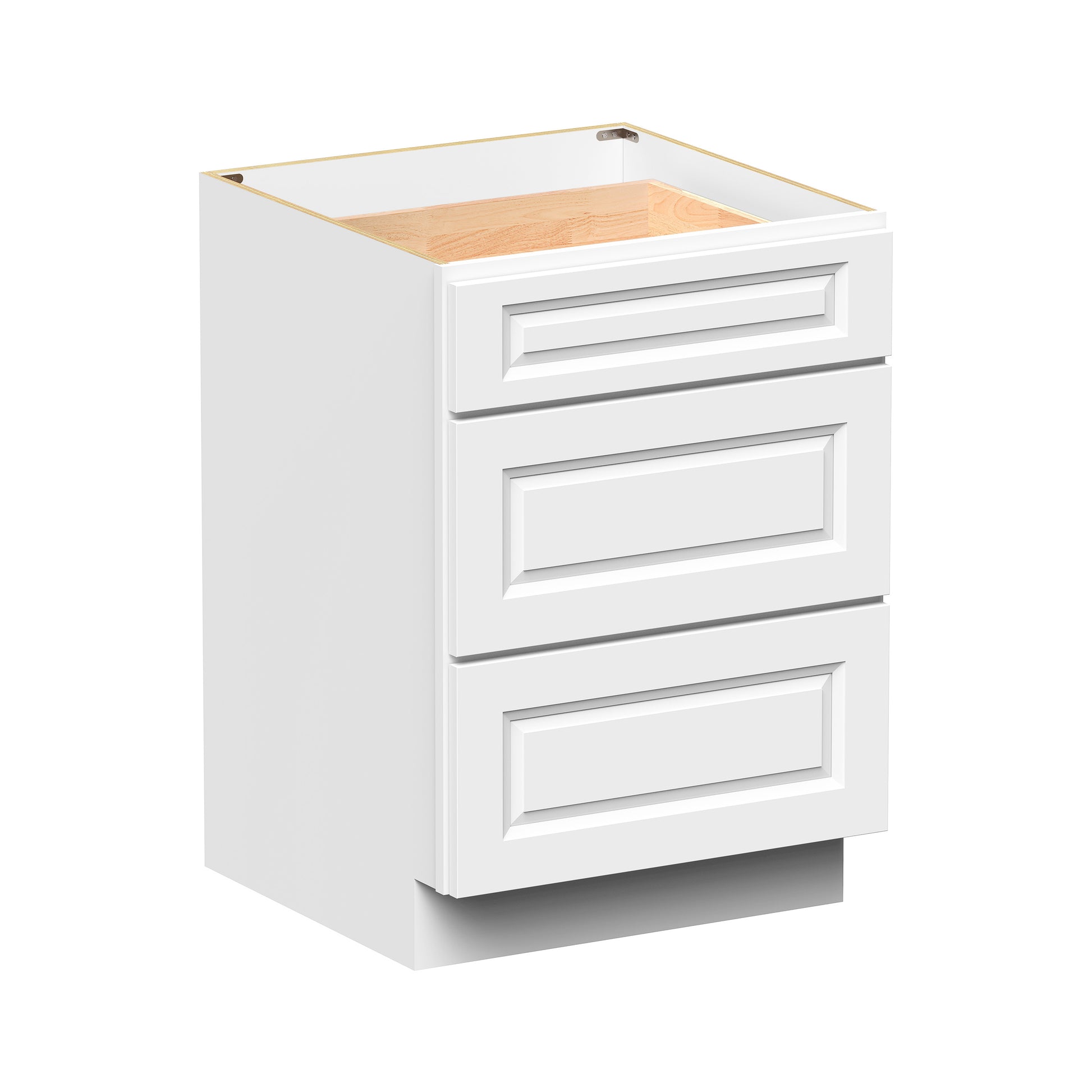 Glacier White RTA 12"-36"W x 24"D x 34.5"H Drawer Base Cabinets With 3 Drawers