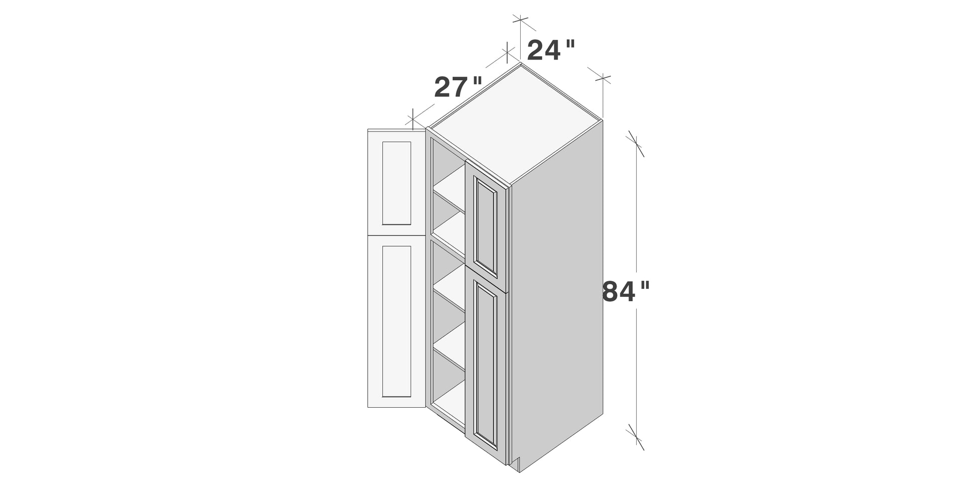 Glacier White RTA 24"/30"W x 27"D x 84"/90"H Pantry Tall Cabinet With 4 Doors & 4 Shelves