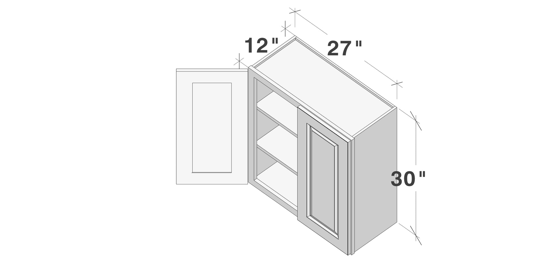 Glacier White RTA 24"-36"W x 12"D x 30"/36"H Standard Wall Cabinets With 2 Doors & 2 Shelves