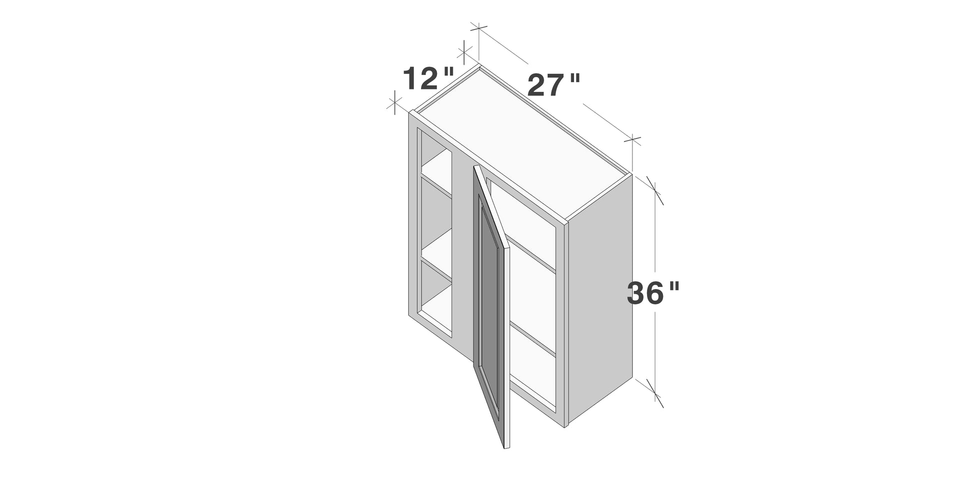 Glacier White RTA 27"W x 12"D x 30"/36"H Standard Corner Wall Cabinets With 1 Door & 2 Shelves