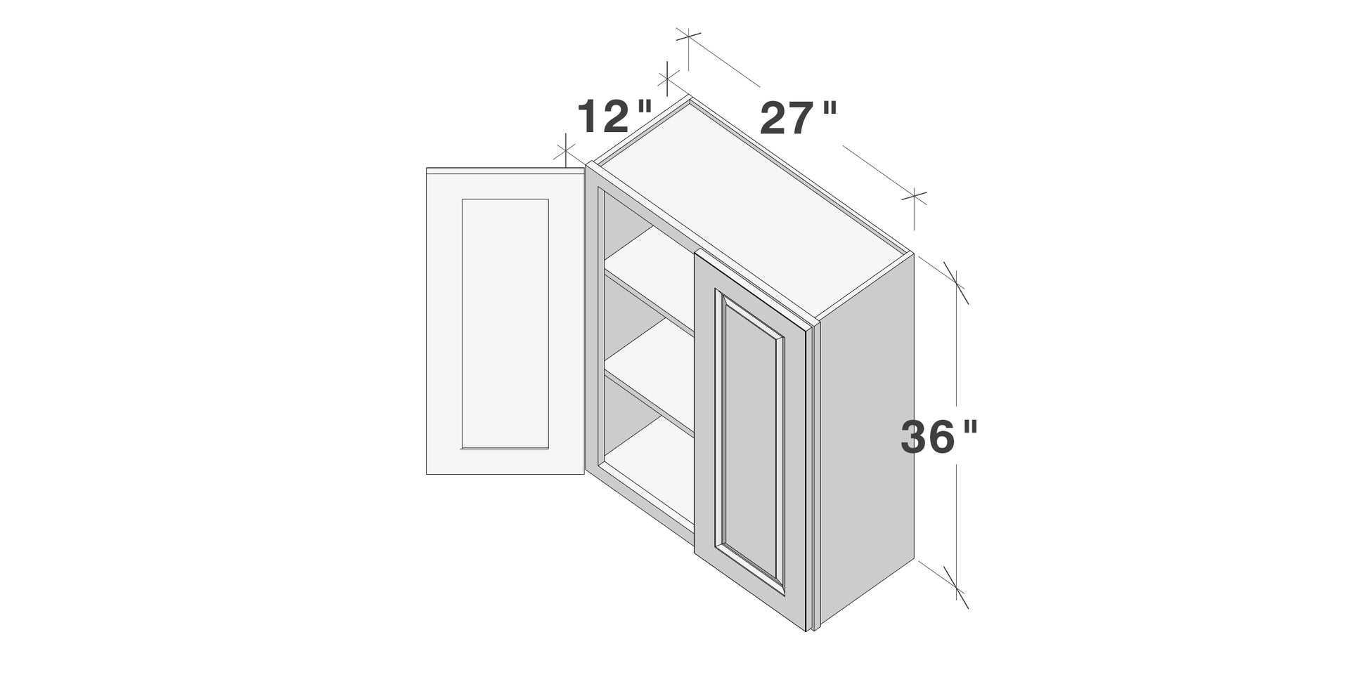 Glacier White RTA 24"-36"W x 12"D x 30"/36"H Standard Wall Cabinets With 2 Doors & 2 Shelves