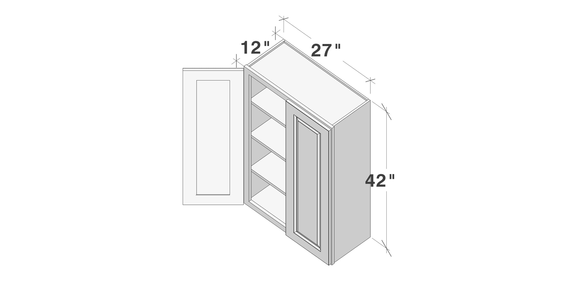 Glacier White RTA 24"-36"W x 12"D x 42"H Standard Wall Cabinets With 2 Doors & 3 Shelves
