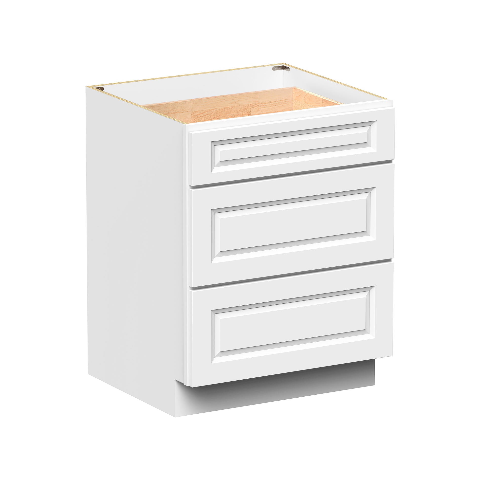 Glacier White RTA 12"-36"W x 24"D x 34.5"H Drawer Base Cabinets With 3 Drawers