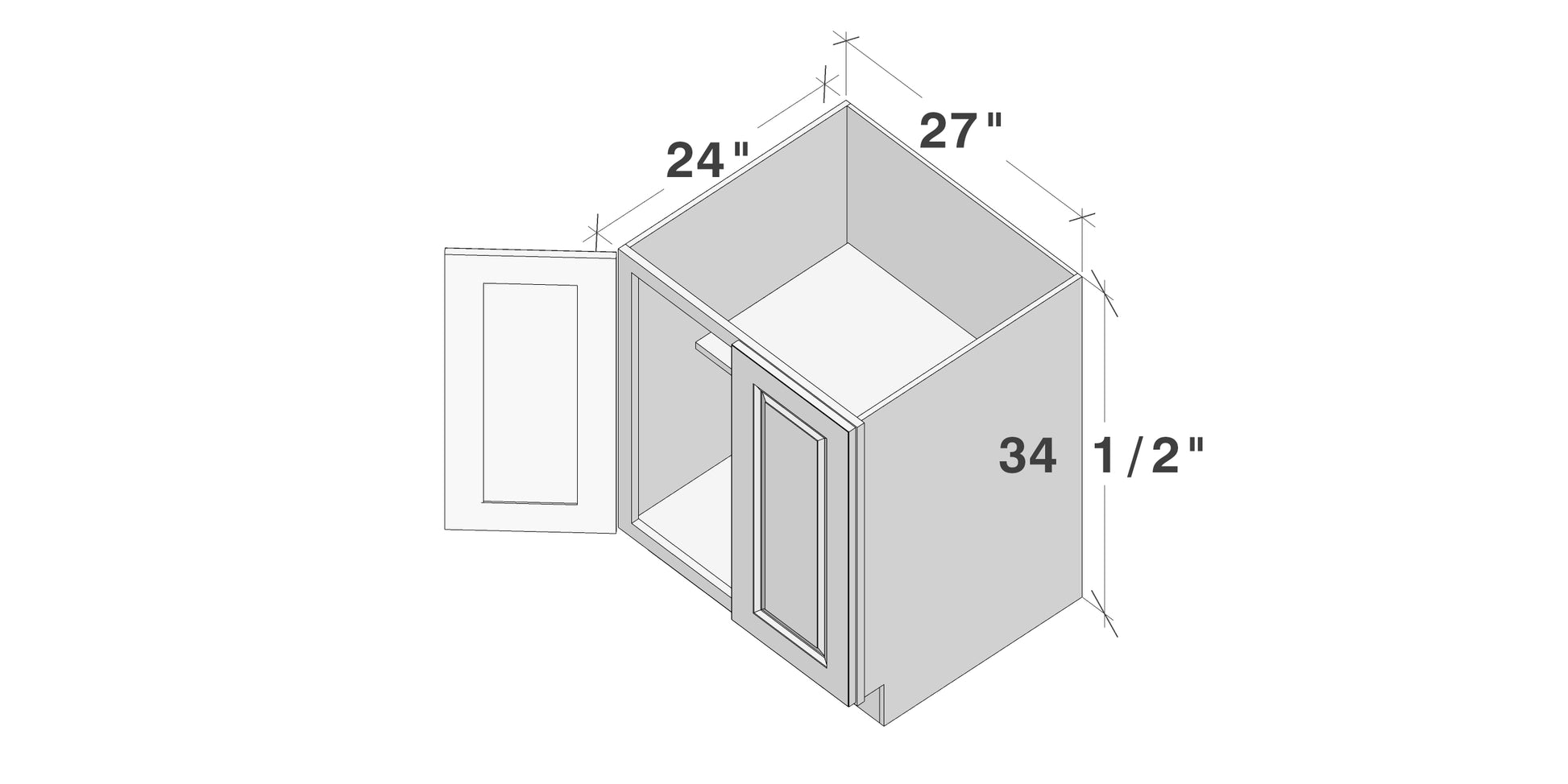 Glacier White RTA 24"-36"W x 24"D x 34.5"H Full Height Door Base Cabinets With 2 Doors & 1 Shelf