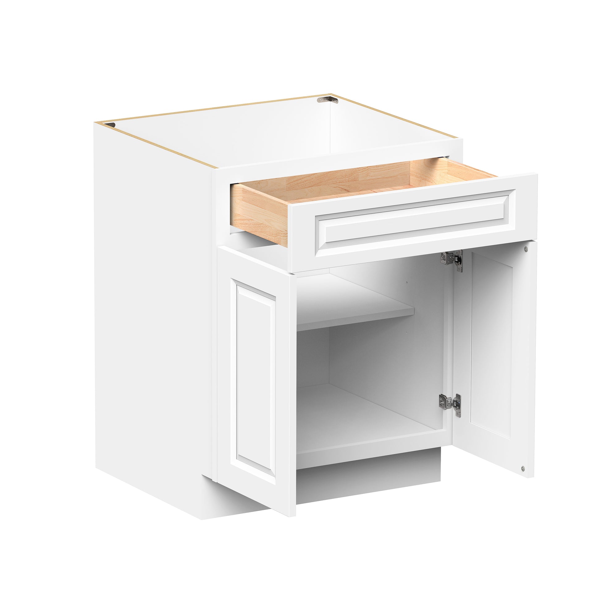 Glacier White RTA 24"-30"W x 24"D x 34.5"H Standard Base Cabinets With 2 Doors, 1 Drawer & 1 Shelf