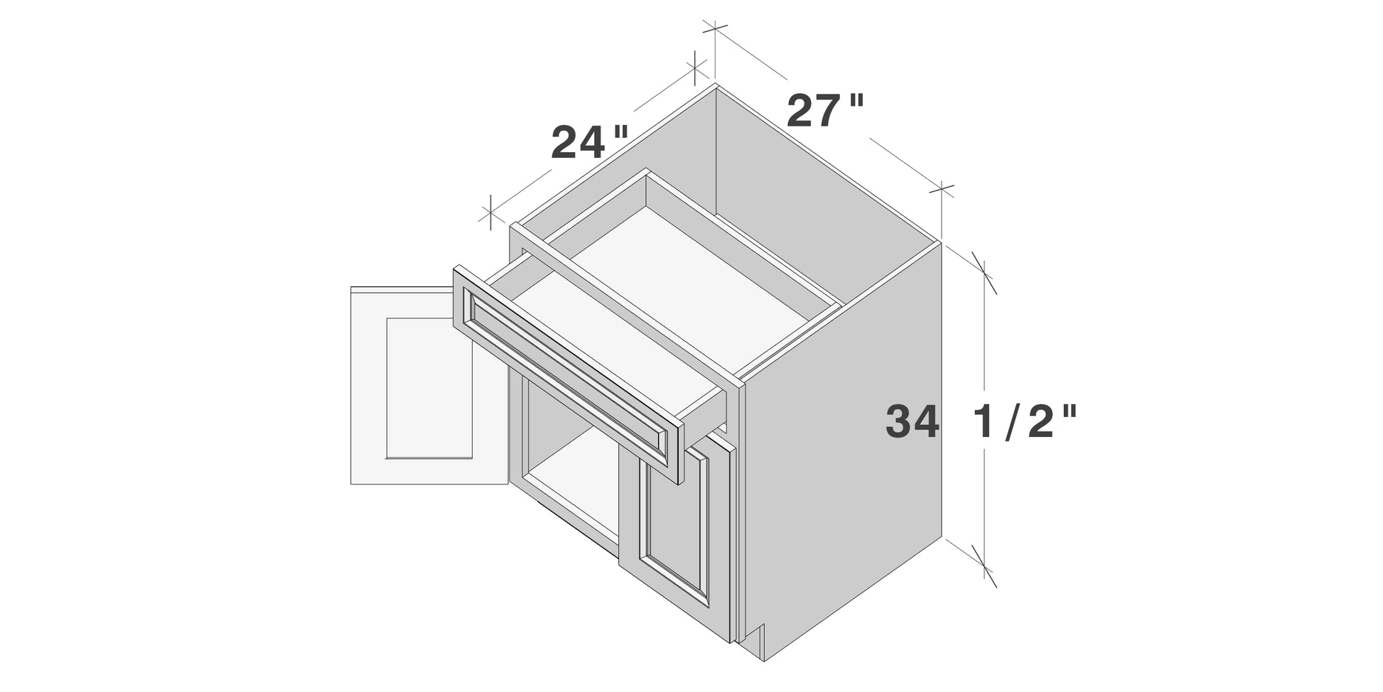 Glacier White RTA 24"-30"W x 24"D x 34.5"H Standard Base Cabinets With 2 Doors, 1 Drawer & 1 Shelf