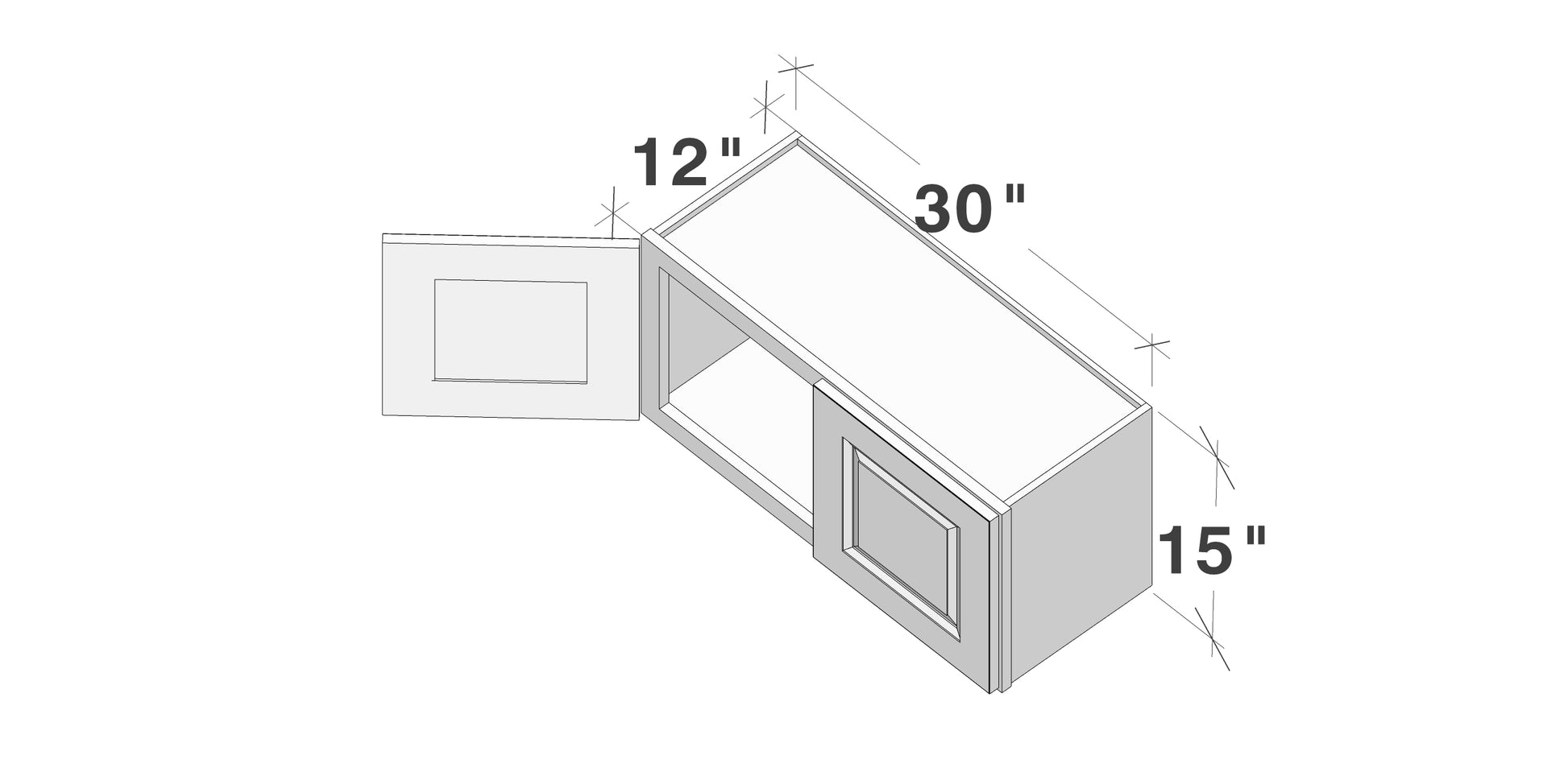 Glacier White RTA 24"-36"W x 12"D x 12"/15"H Short Wall Cabinets With 2 Doors