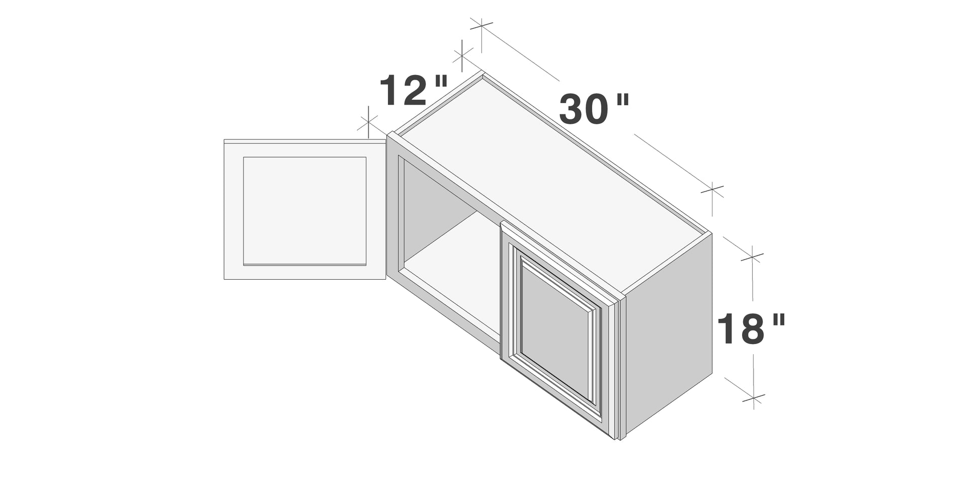Glacier White RTA 24"-36"W x 12"D x 18"H Short Wall Cabinets With 2 Doors