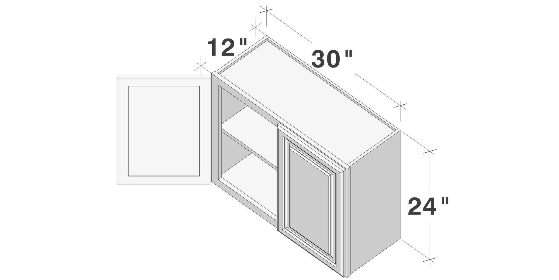 Glacier White RTA 24"-36"W x 12"D x 24"H Short Wall Cabinets With 2 Doors & 1 Shelf