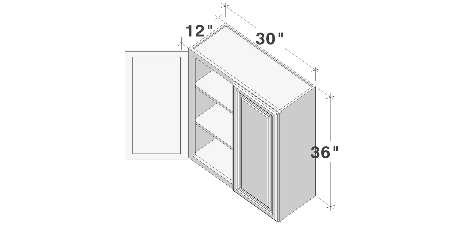 Glacier White RTA 24"-36"W x 12"D x 30"/36"H Standard Wall Cabinets With 2 Doors & 2 Shelves