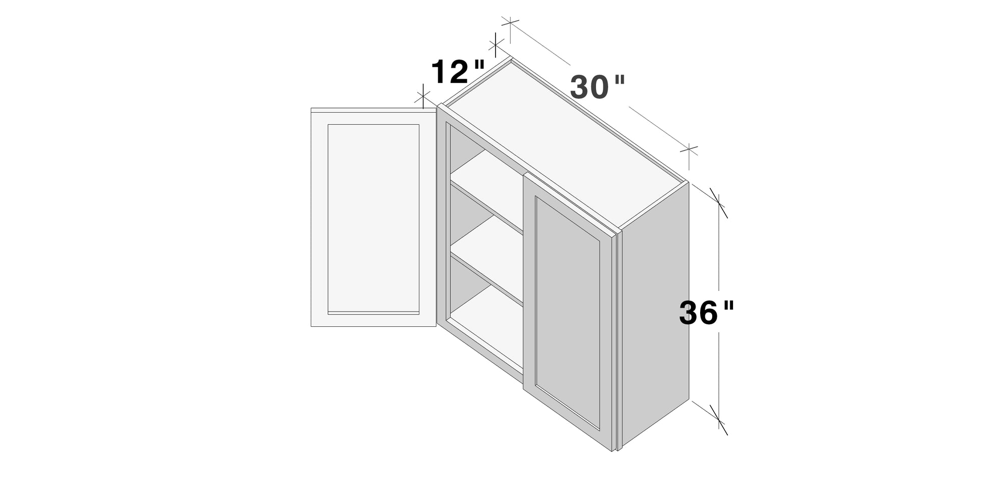 Glacier White RTA 24"-36"W x 12"D x 30"/36"H Standard Wall Cabinets With 2 Doors & 2 Shelves