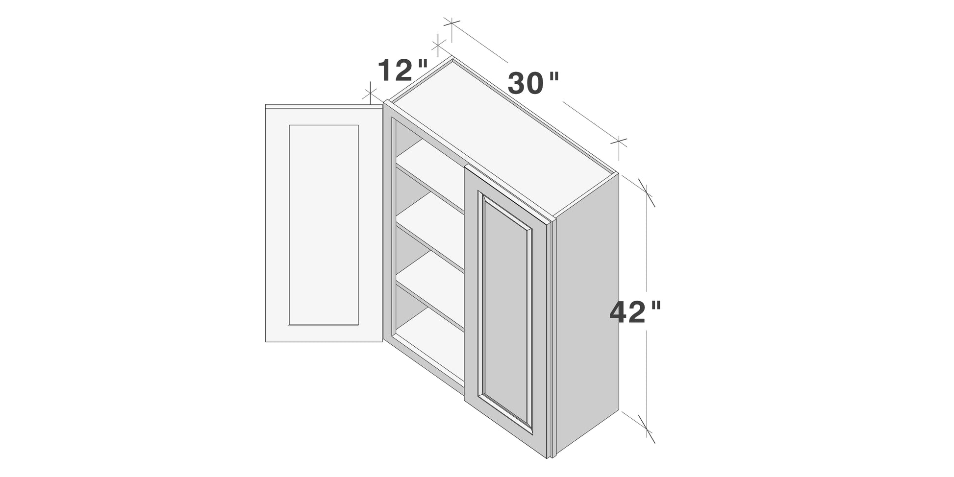 Glacier White RTA 24"-36"W x 12"D x 42"H Standard Wall Cabinets With 2 Doors & 3 Shelves