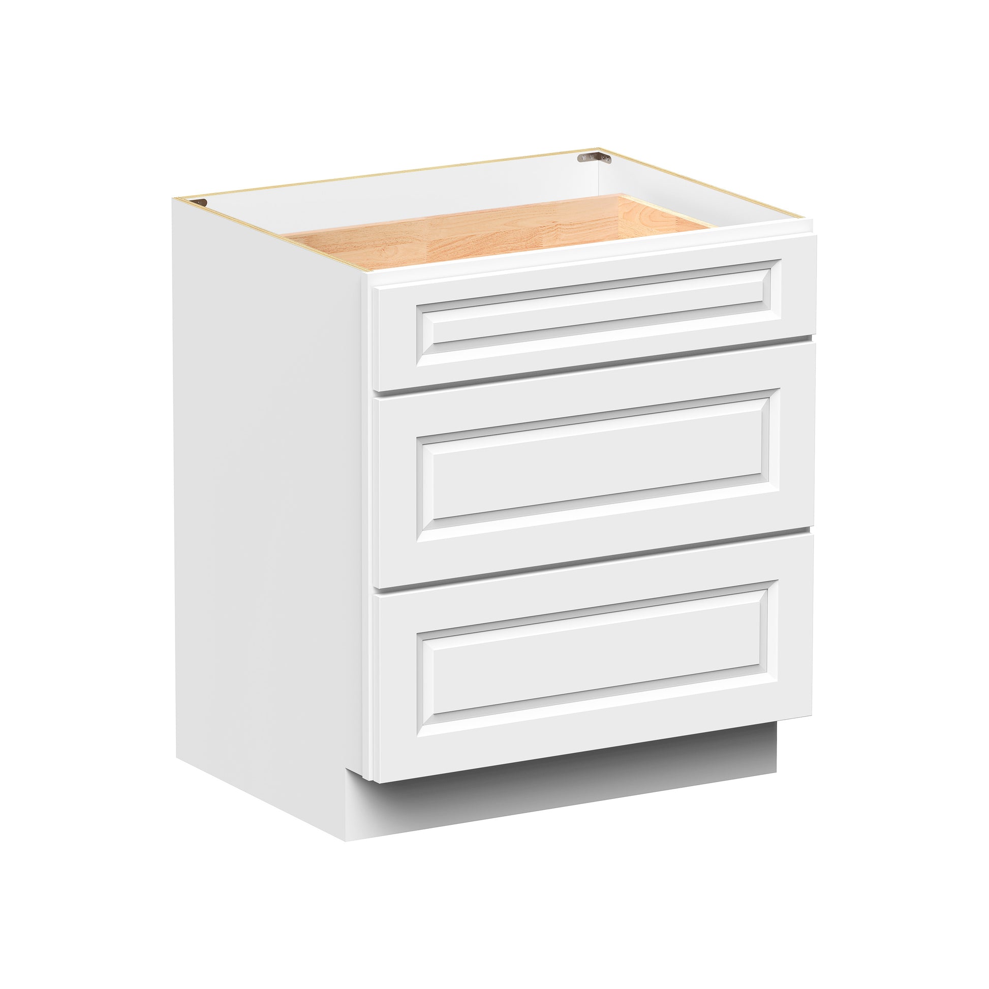 Glacier White RTA 12"-36"W x 24"D x 34.5"H Drawer Base Cabinets With 3 Drawers