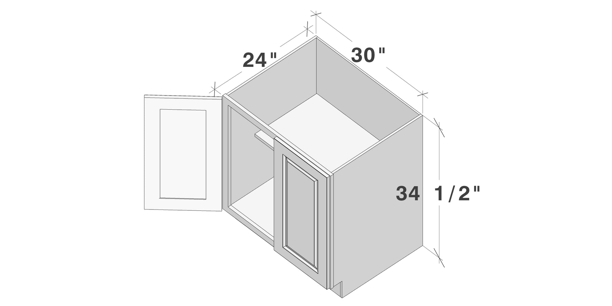 Glacier White RTA 24"-36"W x 24"D x 34.5"H Full Height Door Base Cabinets With 2 Doors & 1 Shelf