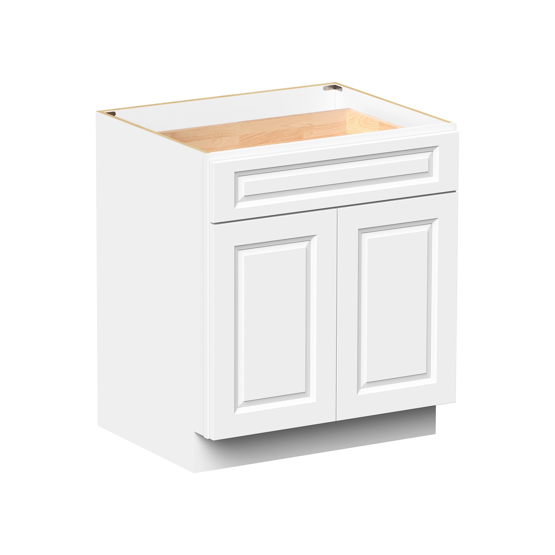 Glacier White RTA 24"-30"W x 24"D x 34.5"H Standard Base Cabinets With 2 Doors, 1 Drawer & 1 Shelf