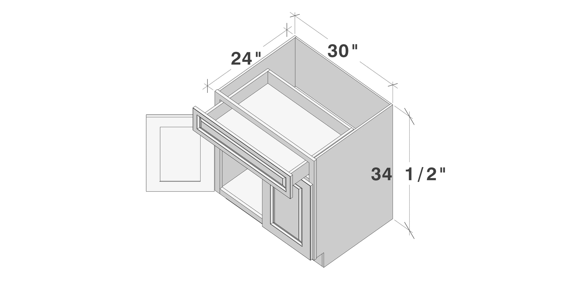 Glacier White RTA 24"-30"W x 24"D x 34.5"H Standard Base Cabinets With 2 Doors, 1 Drawer & 1 Shelf