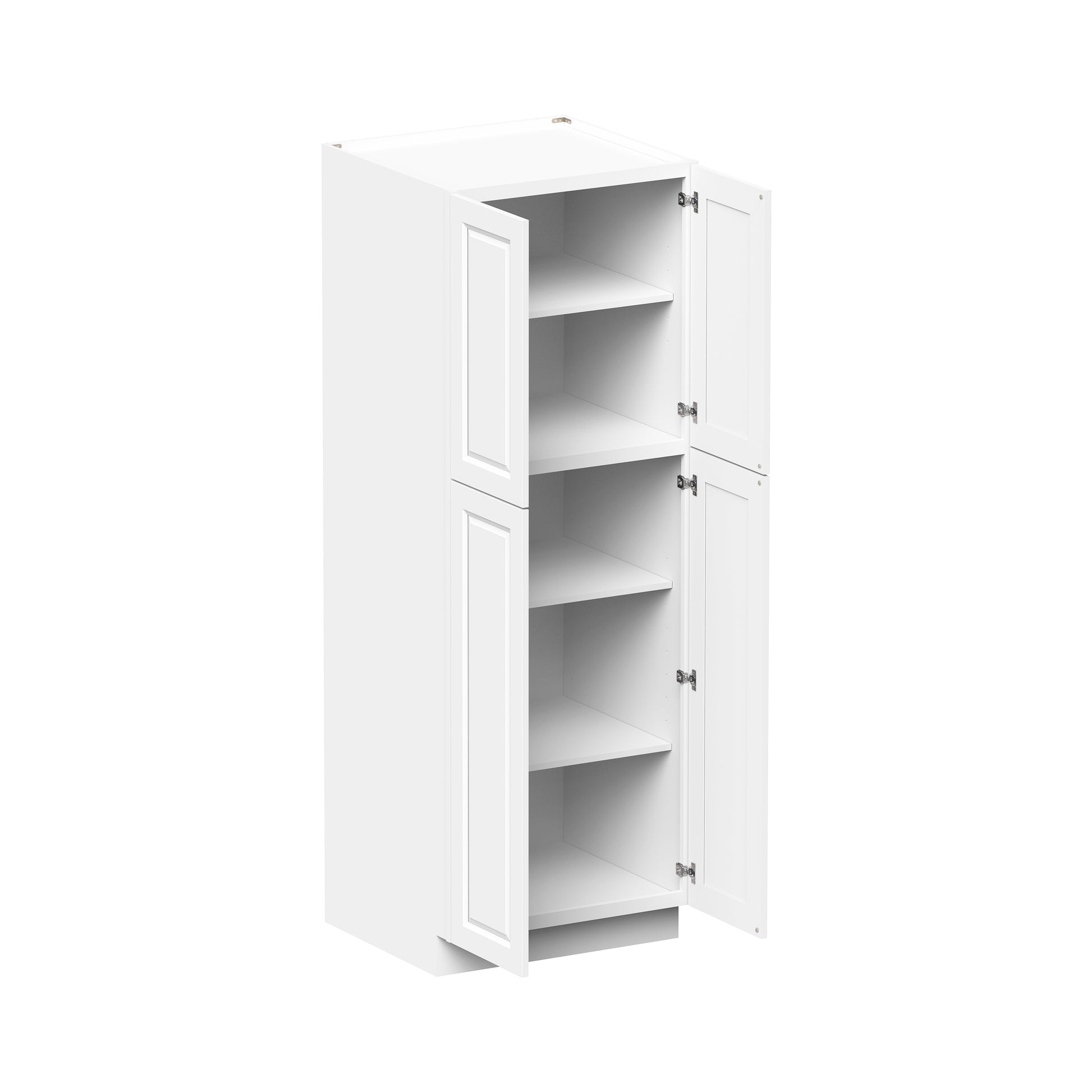 Glacier White RTA 24"/30"W x 27"D x 84"/90"H Pantry Tall Cabinet With 4 Doors & 4 Shelves