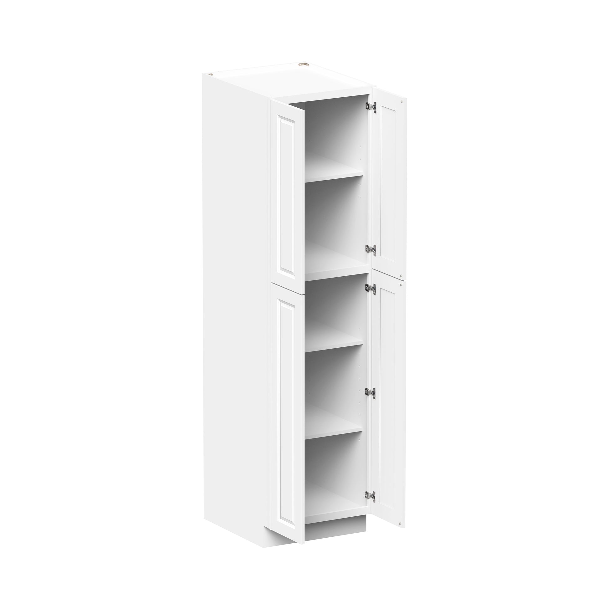Glacier White RTA 24"/30"W x 27"D x 84"/90"H Pantry Tall Cabinet With 4 Doors & 4 Shelves