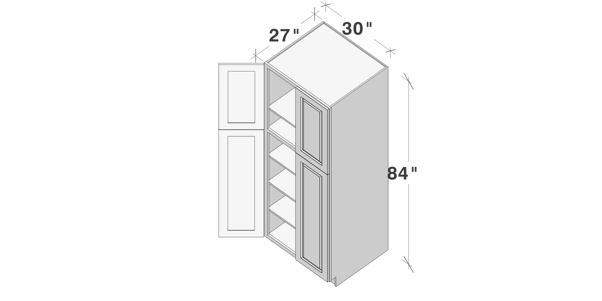 Glacier White RTA 24"/30"W x 27"D x 84"/90"H Pantry Tall Cabinet With 4 Doors & 4 Shelves