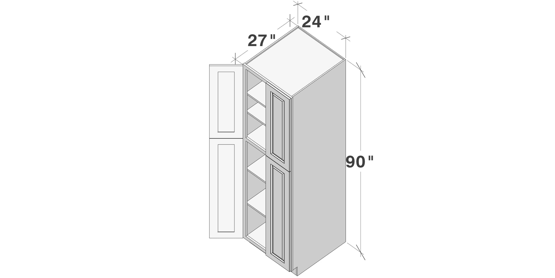 Glacier White RTA 24"/30"W x 27"D x 84"/90"H Pantry Tall Cabinet With 4 Doors & 4 Shelves
