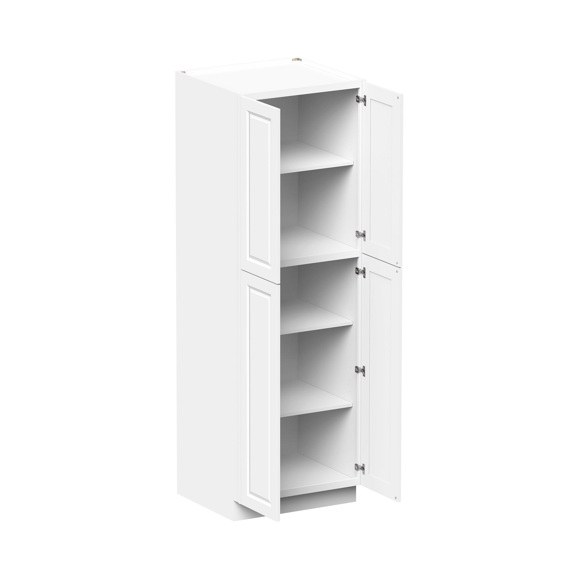 Glacier White RTA 24"/30"W x 27"D x 84"/90"H Pantry Tall Cabinet With 4 Doors & 4 Shelves