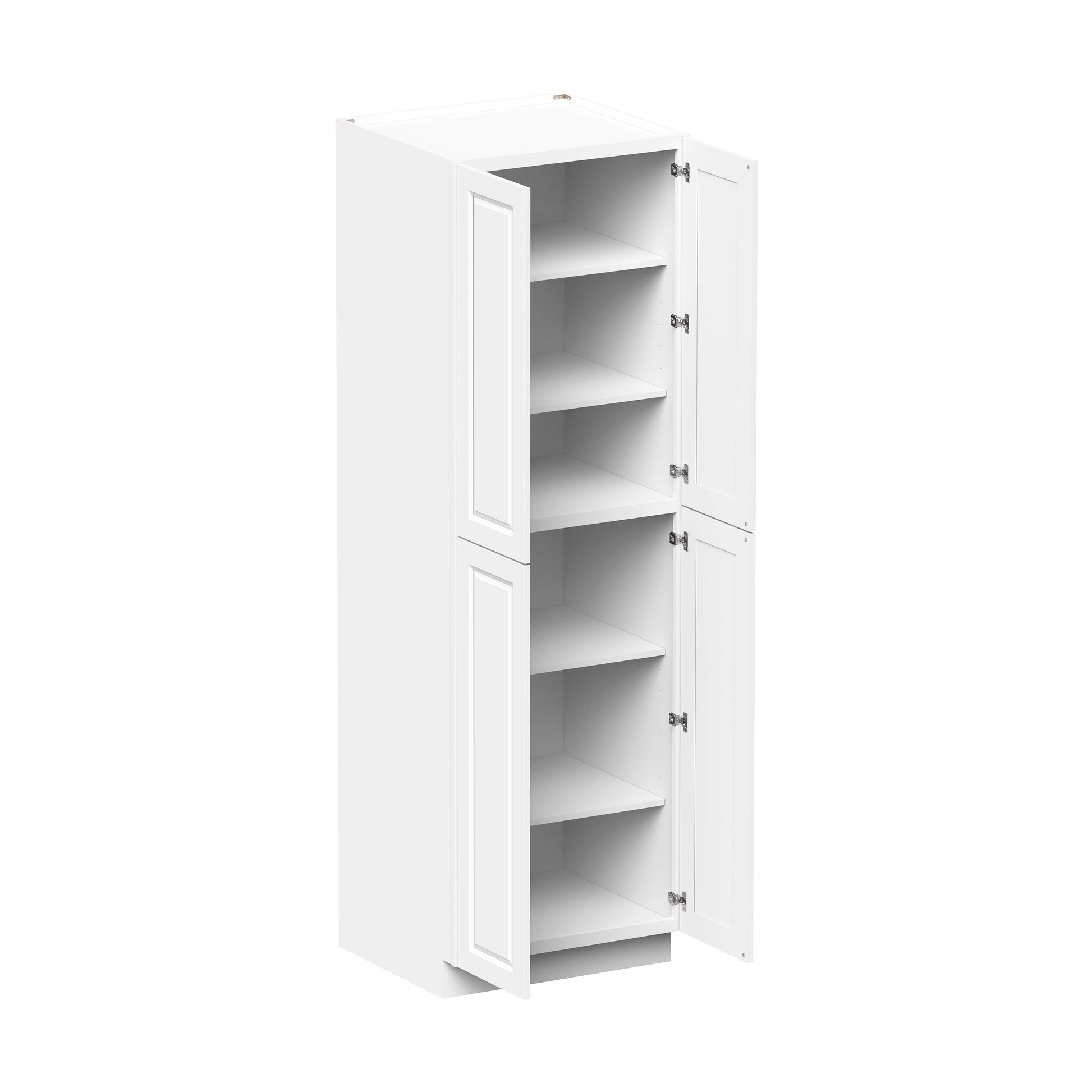 Glacier White RTA 24"/30"W x 27"D x 96"H Pantry Tall Cabinet With 4 Doors & 5 Shelves
