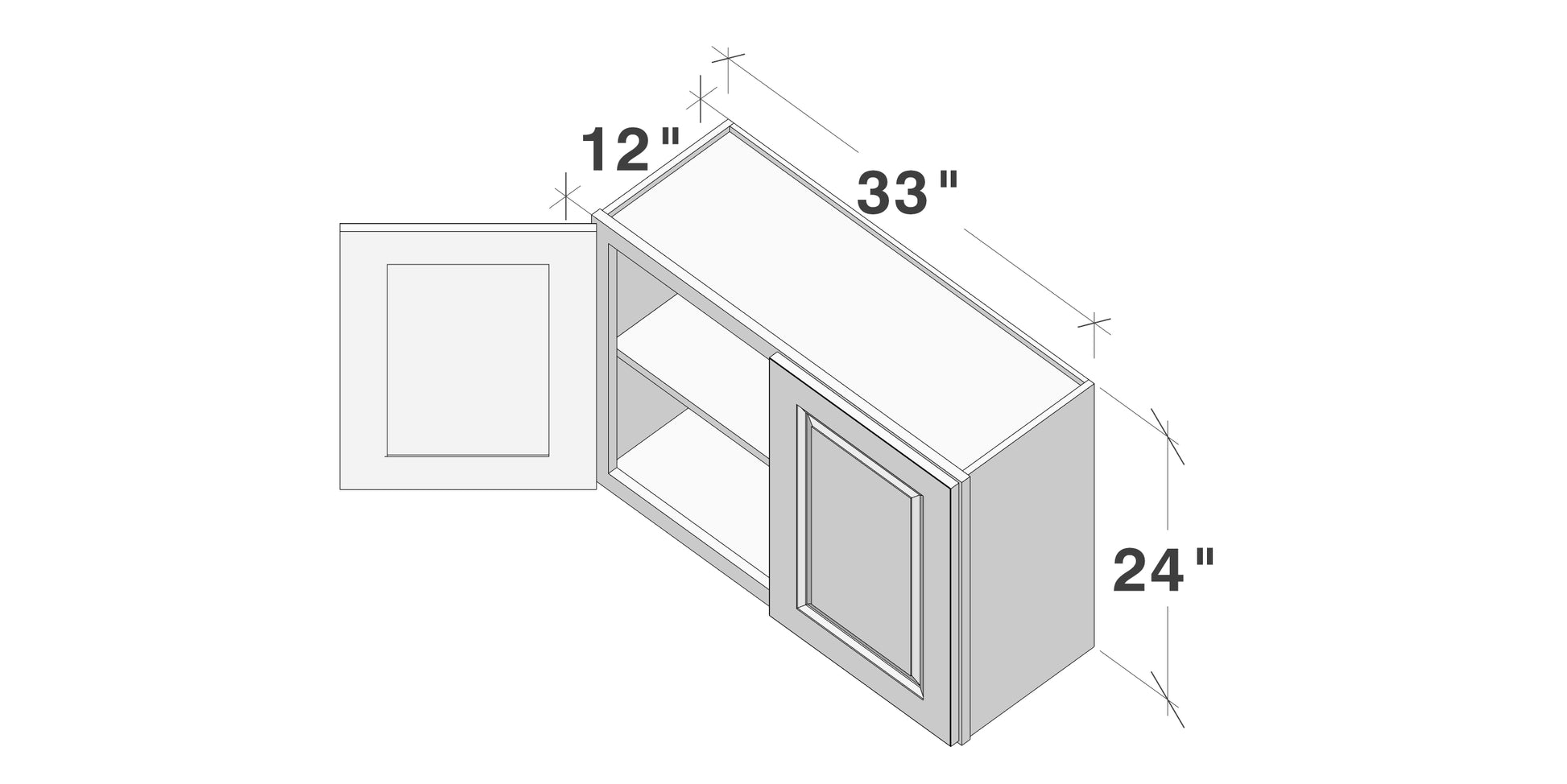 Glacier White RTA 24"-36"W x 12"D x 24"H Short Wall Cabinets With 2 Doors & 1 Shelf