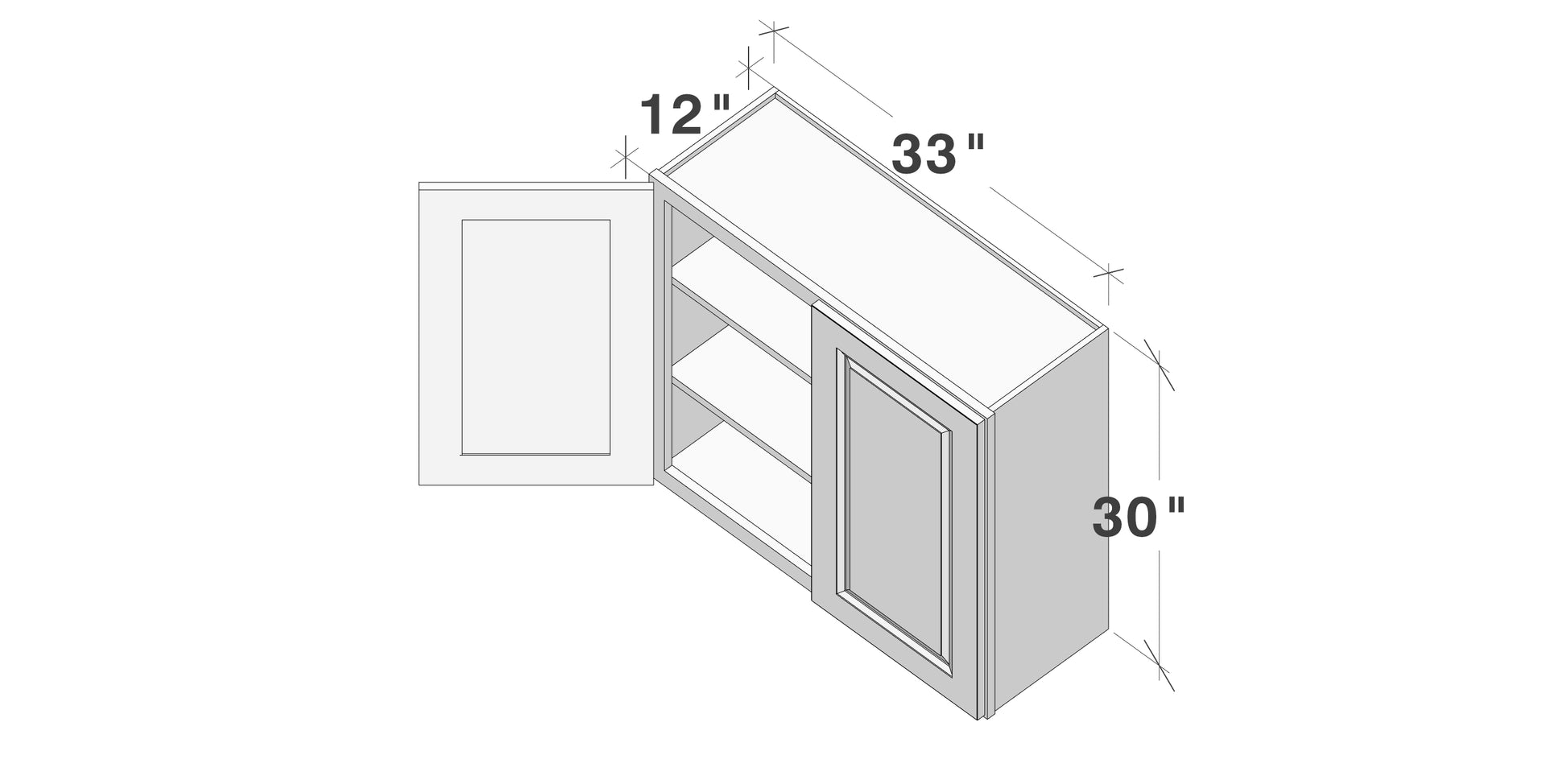 Glacier White RTA 24"-36"W x 12"D x 30"/36"H Standard Wall Cabinets With 2 Doors & 2 Shelves