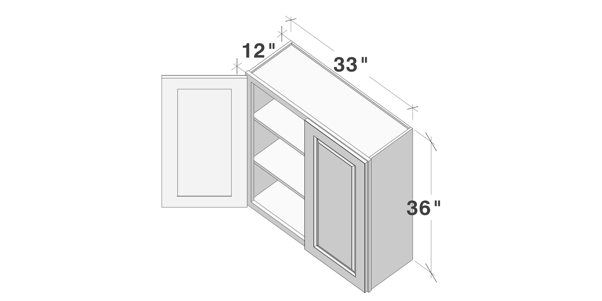 Glacier White RTA 24"-36"W x 12"D x 30"/36"H Standard Wall Cabinets With 2 Doors & 2 Shelves