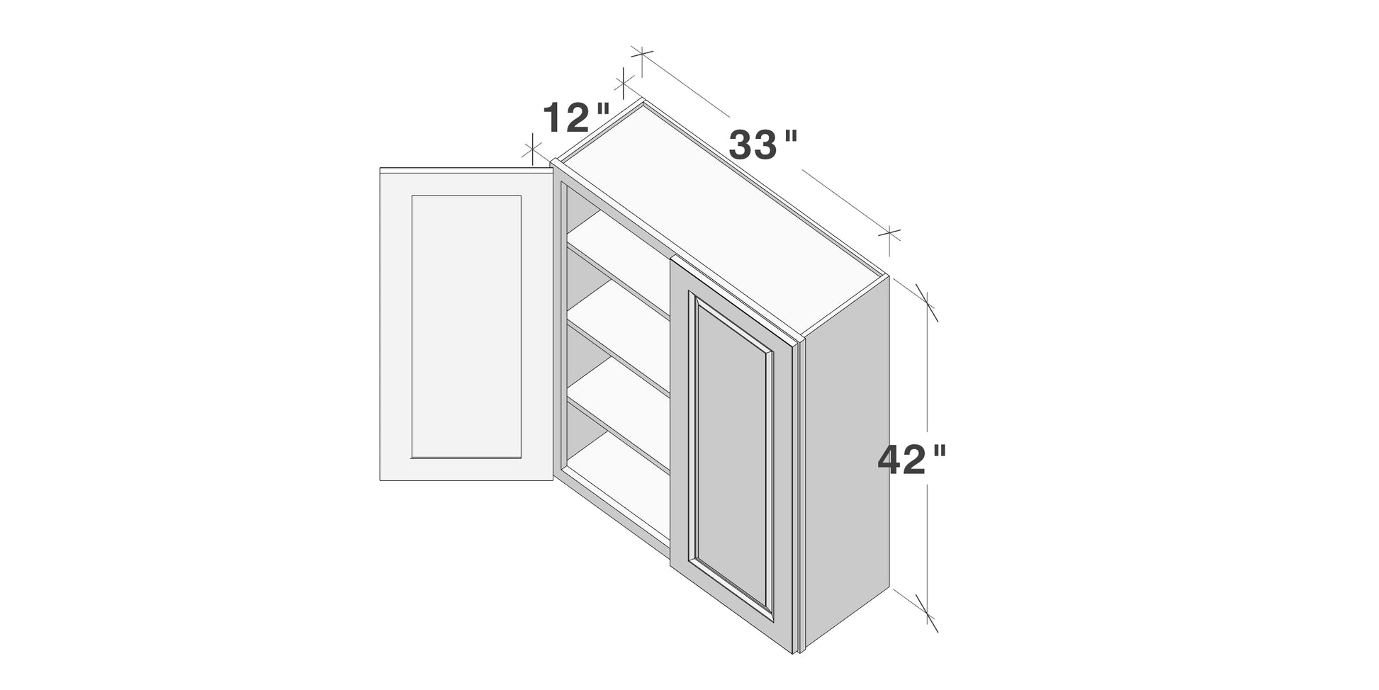 Glacier White RTA 24"-36"W x 12"D x 42"H Standard Wall Cabinets With 2 Doors & 3 Shelves