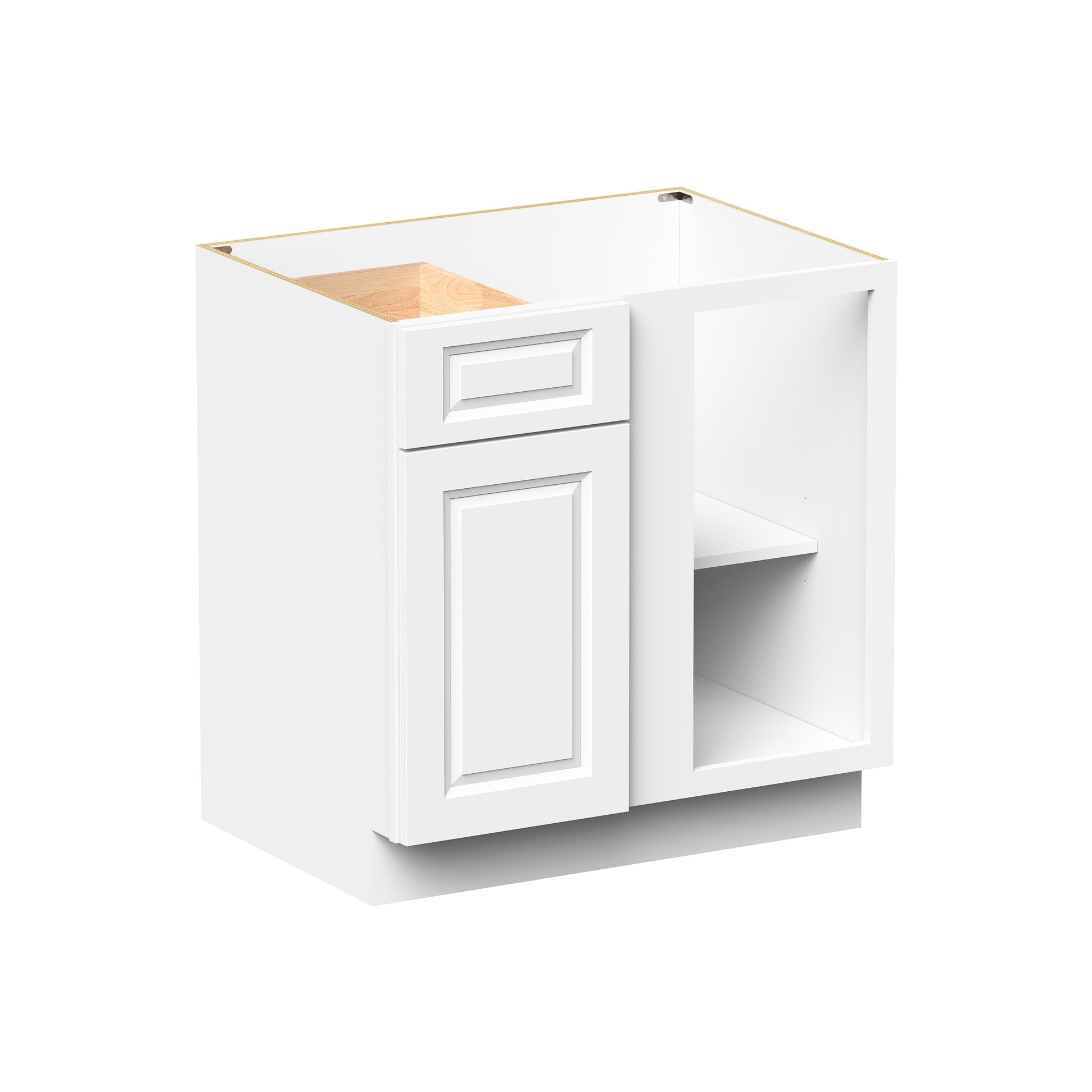 Glacier White RTA 33"W x 24"D x 34.5"H Blind Corner Bases With 1 Door, 1 Drawer & 1 Shelf