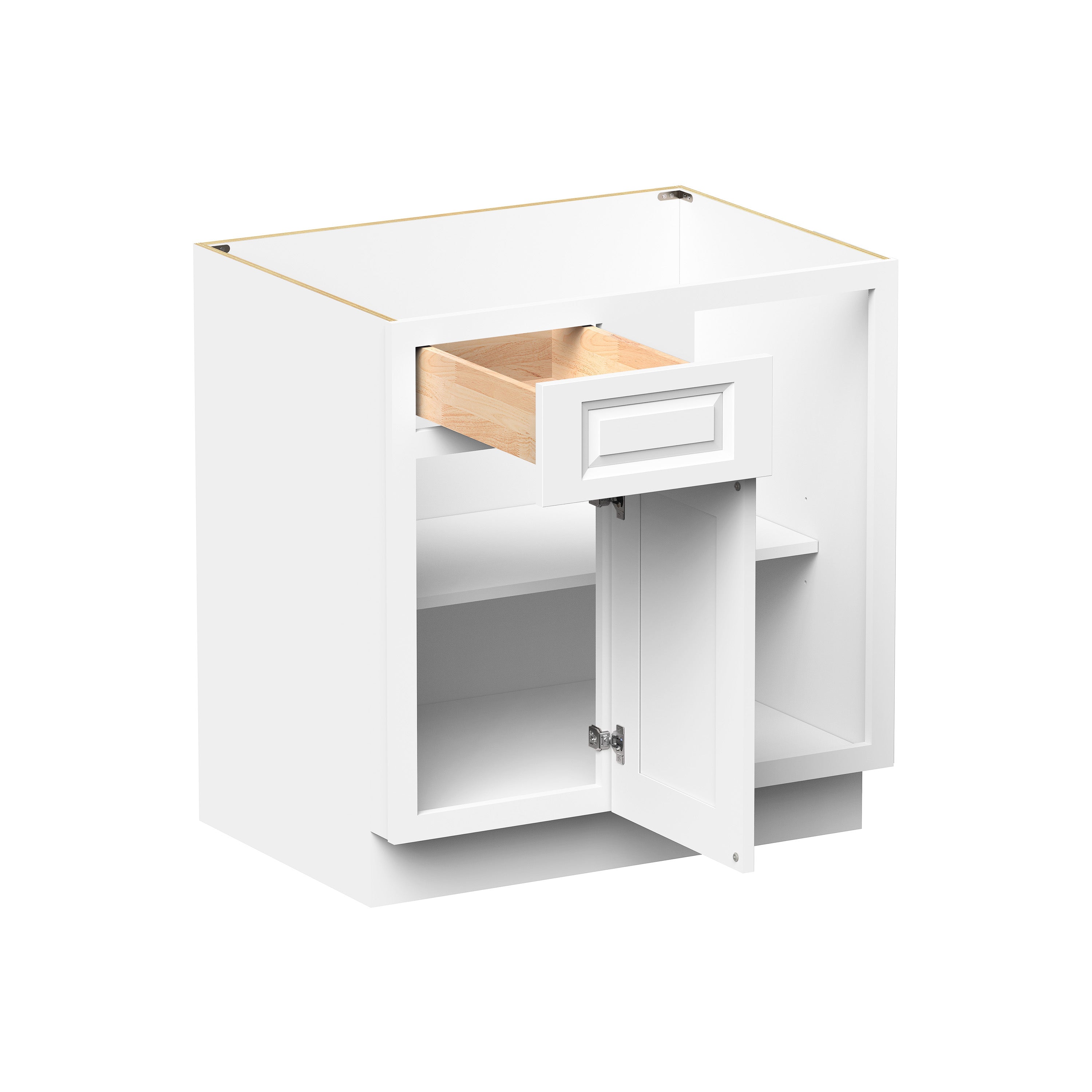 Glacier White RTA 33"W x 24"D x 34.5"H Blind Corner Bases With 1 Door, 1 Drawer & 1 Shelf