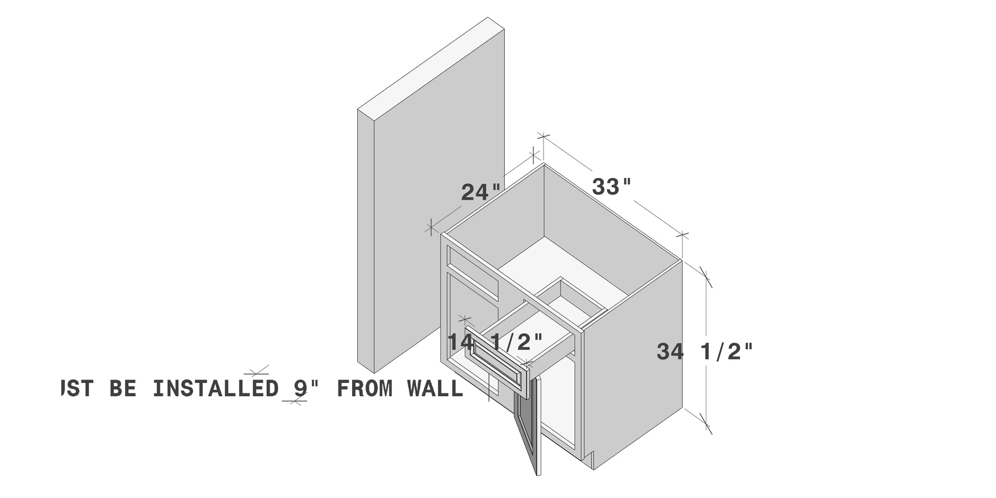 Glacier White RTA 33"W x 24"D x 34.5"H Blind Corner Bases With 1 Door, 1 Drawer & 1 Shelf