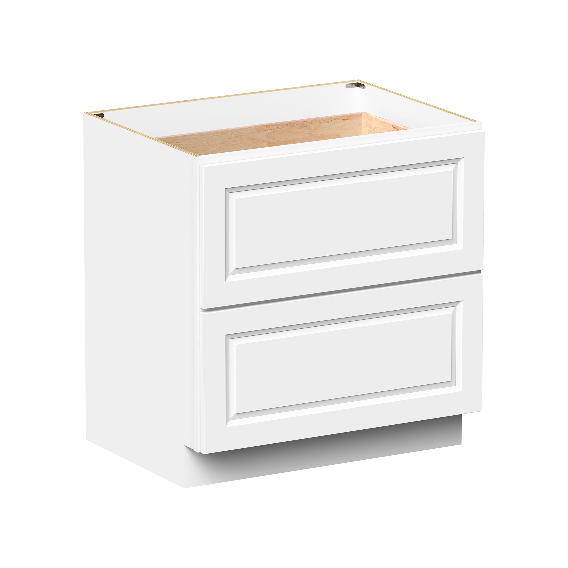 Glacier White RTA 30"-36"W x 24"D x 34.5"H Drawer Base Cabinets With 2 Drawers
