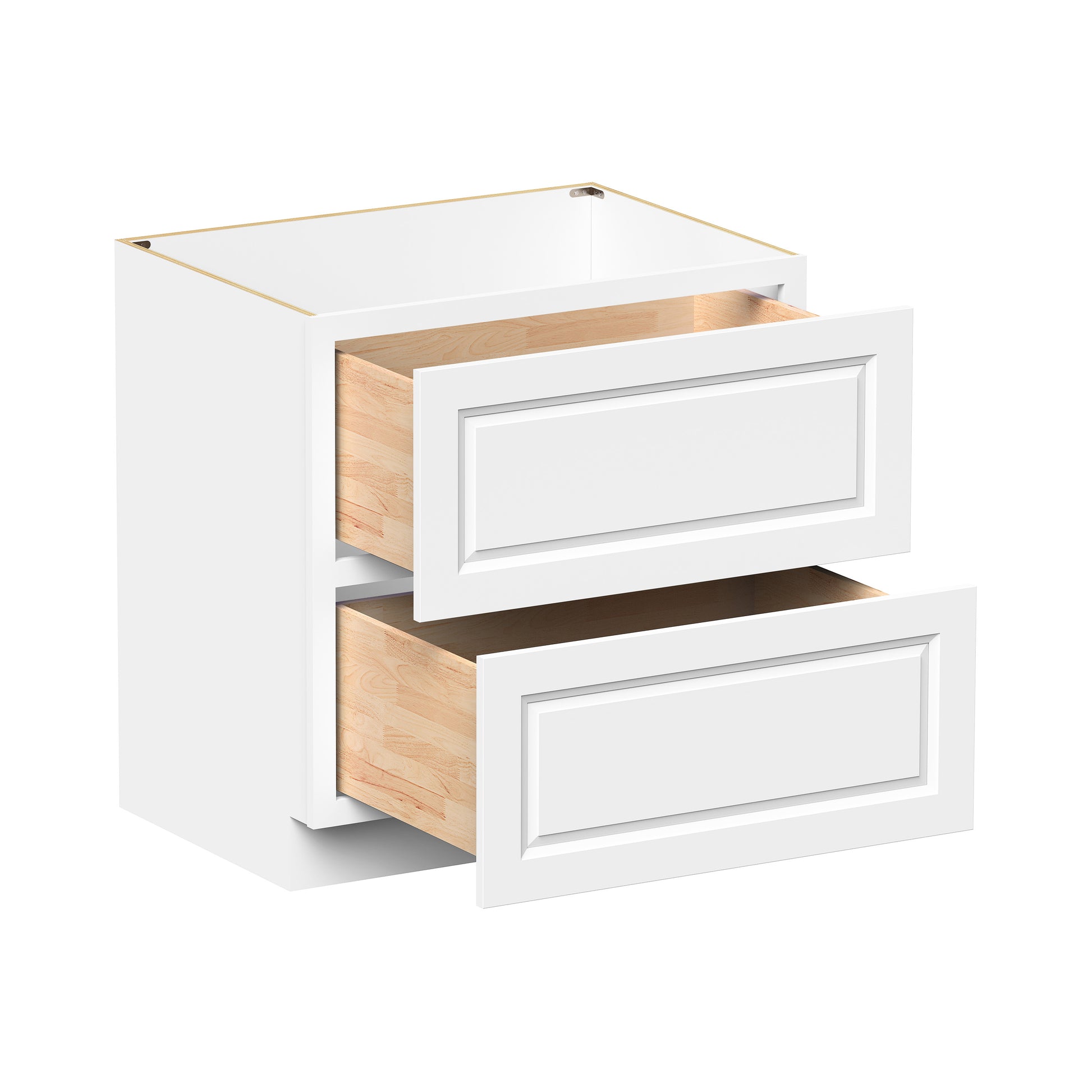 Glacier White RTA 30"-36"W x 24"D x 34.5"H Drawer Base Cabinets With 2 Drawers