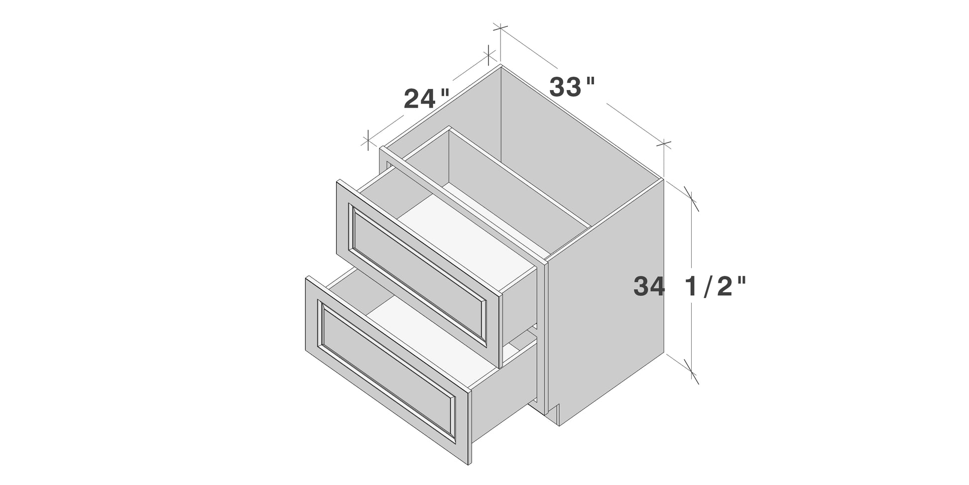 Glacier White RTA 30"-36"W x 24"D x 34.5"H Drawer Base Cabinets With 2 Drawers