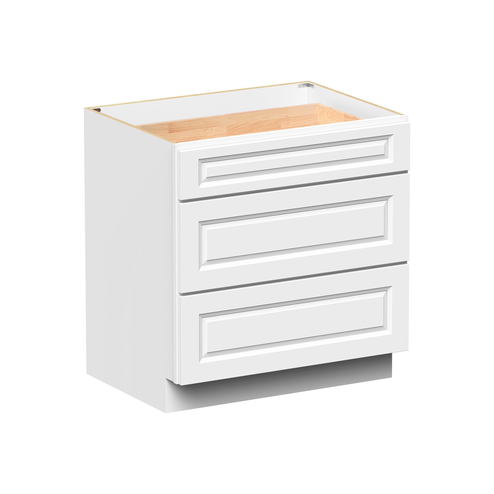 Glacier White RTA 12"-36"W x 24"D x 34.5"H Drawer Base Cabinets With 3 Drawers