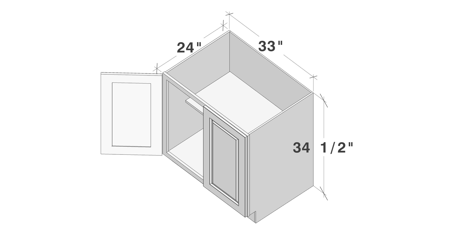 Glacier White RTA 24"-36"W x 24"D x 34.5"H Full Height Door Base Cabinets With 2 Doors & 1 Shelf