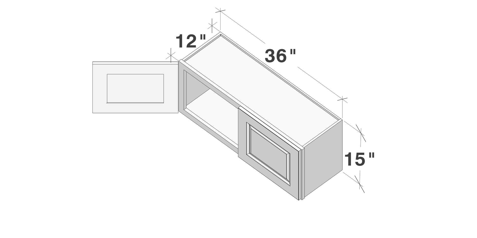 Glacier White RTA 24"-36"W x 12"D x 12"/15"H Short Wall Cabinets With 2 Doors