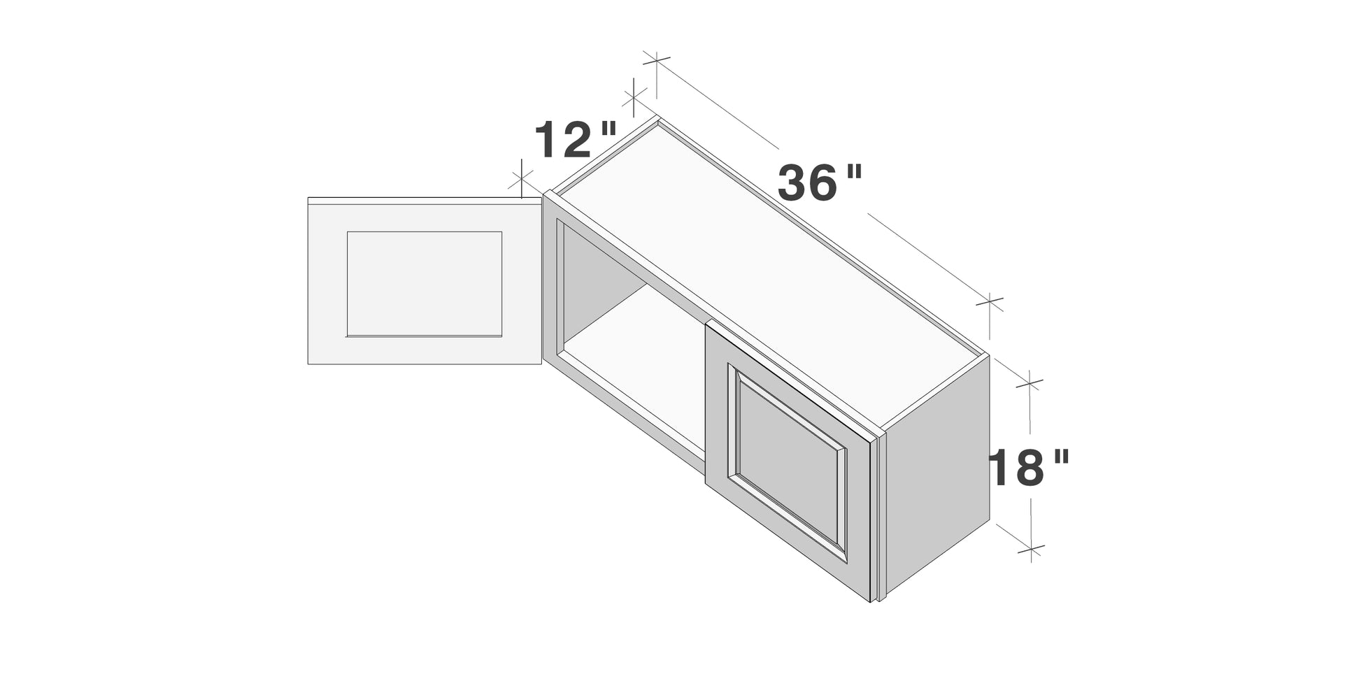 Glacier White RTA 24"-36"W x 12"D x 18"H Short Wall Cabinets With 2 Doors