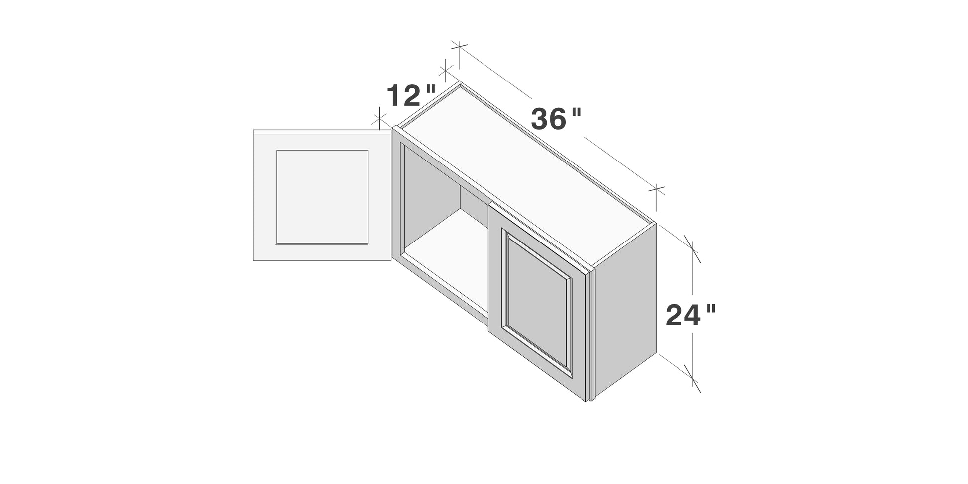 Glacier White RTA 24"-36"W x 12"D x 24"H Short Wall Cabinets With 2 Doors & 1 Shelf
