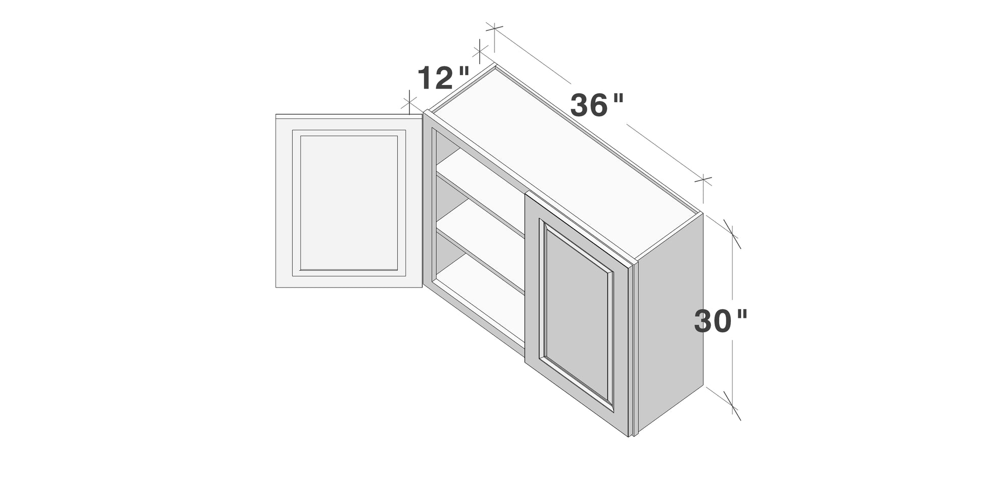 Glacier White RTA 24"-36"W x 12"D x 30"/36"H Standard Wall Cabinets With 2 Doors & 2 Shelves