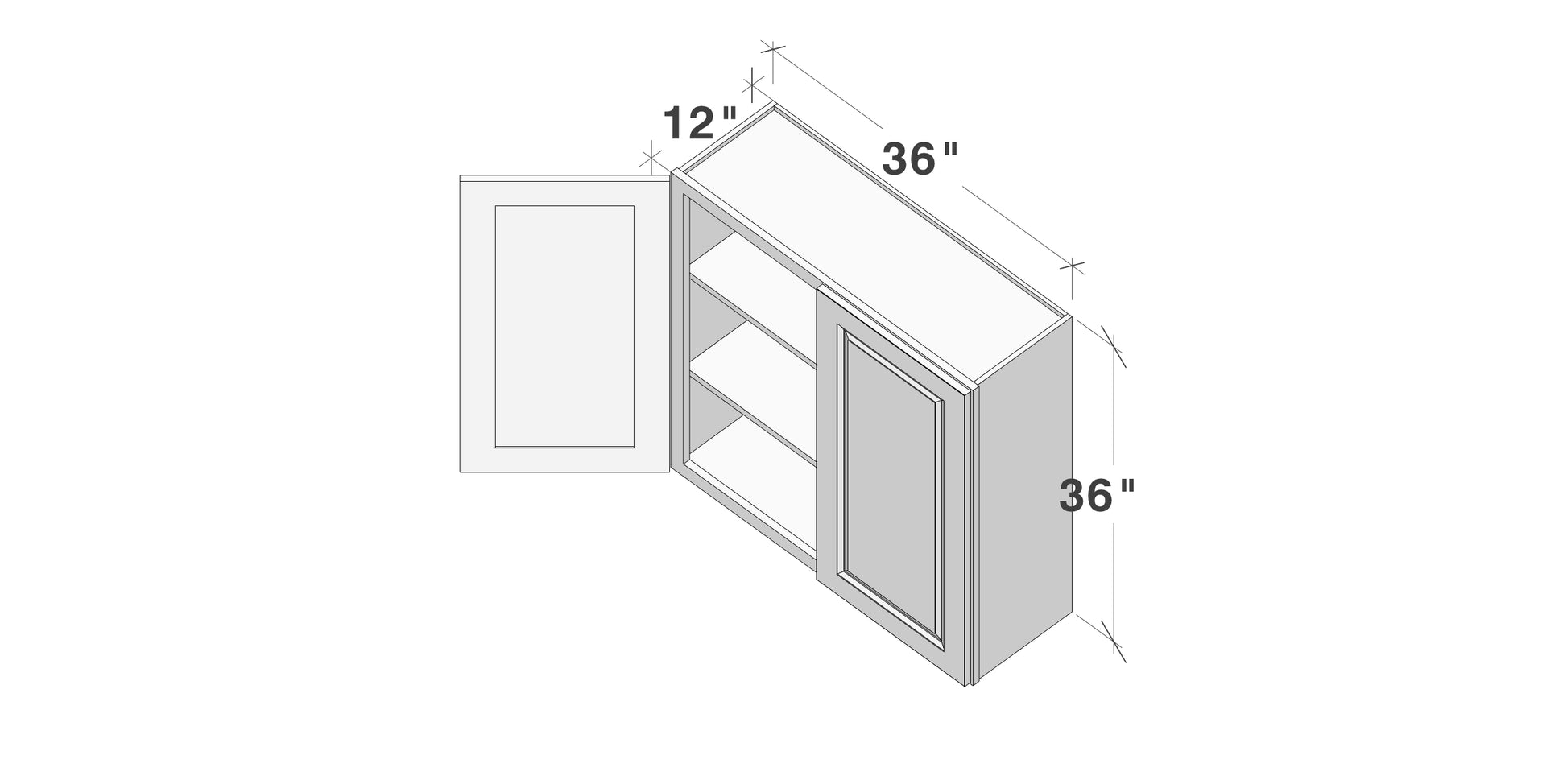 Glacier White RTA 24"-36"W x 12"D x 30"/36"H Standard Wall Cabinets With 2 Doors & 2 Shelves