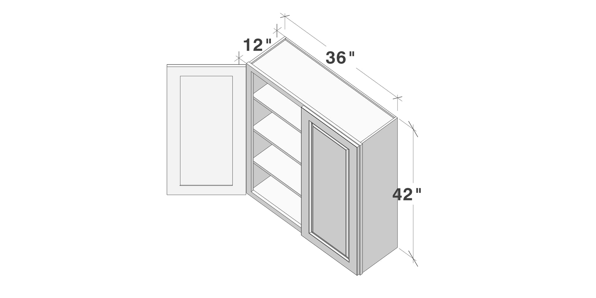 Glacier White RTA 24"-36"W x 12"D x 42"H Standard Wall Cabinets With 2 Doors & 3 Shelves