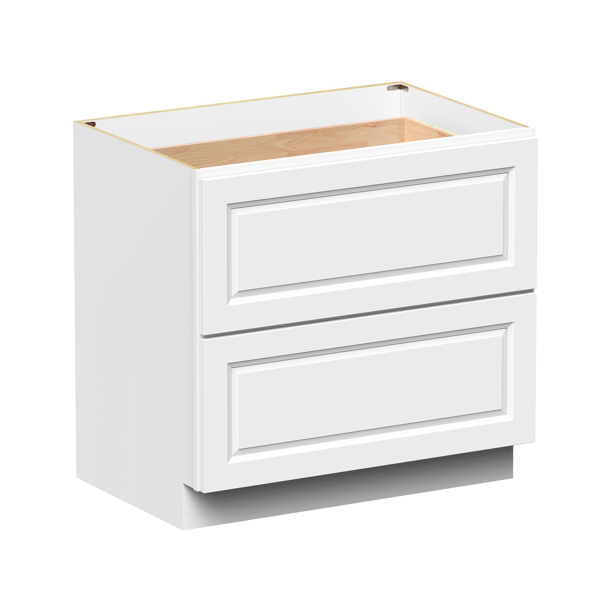 Glacier White RTA 30"-36"W x 24"D x 34.5"H Drawer Base Cabinets With 2 Drawers
