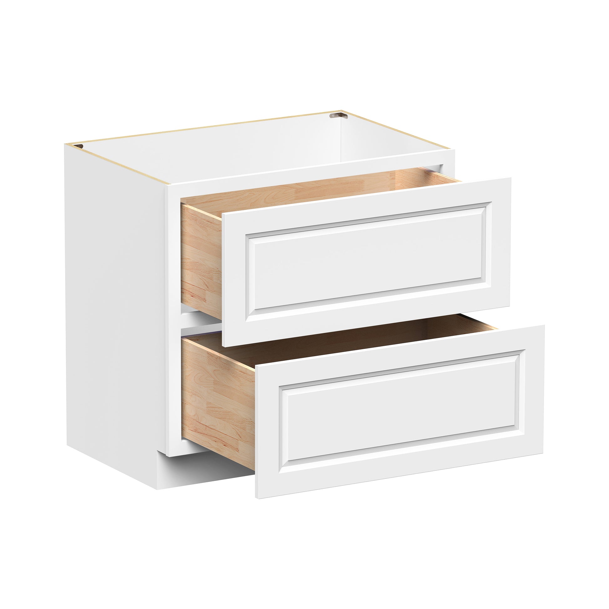 Glacier White RTA 30"-36"W x 24"D x 34.5"H Drawer Base Cabinets With 2 Drawers