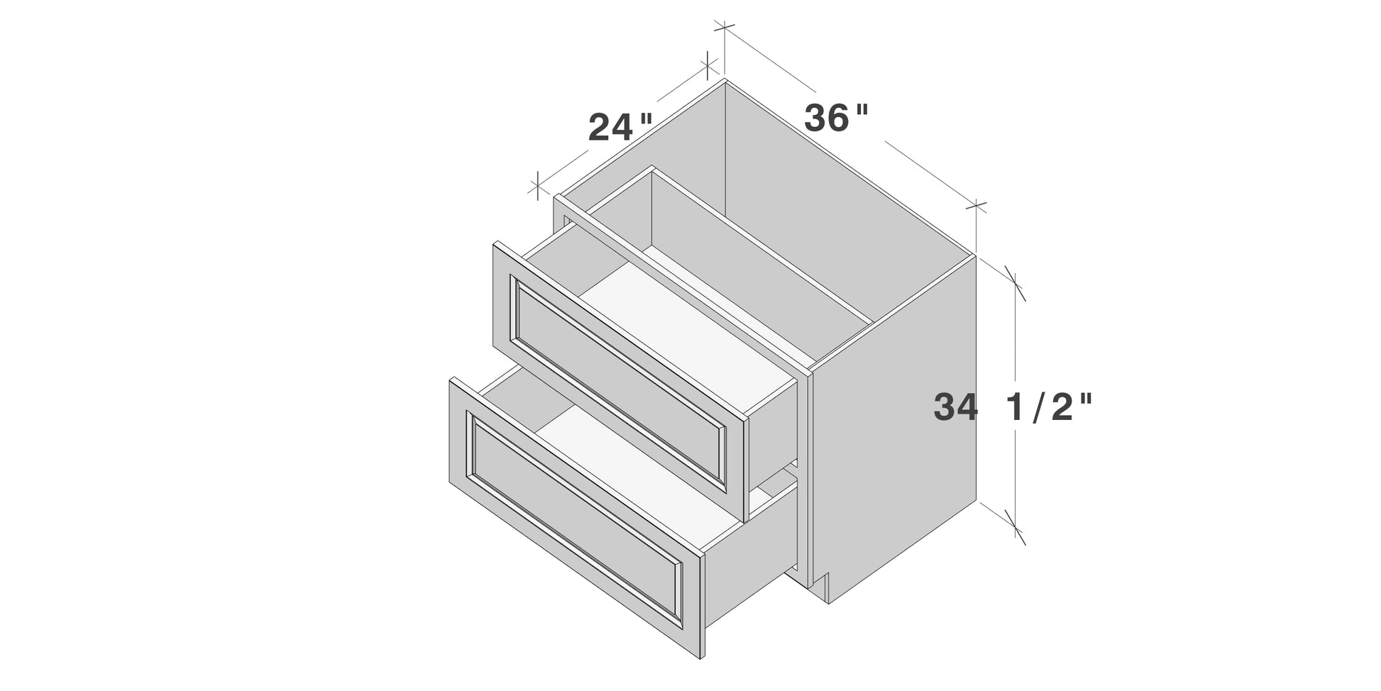 Glacier White RTA 30"-36"W x 24"D x 34.5"H Drawer Base Cabinets With 2 Drawers