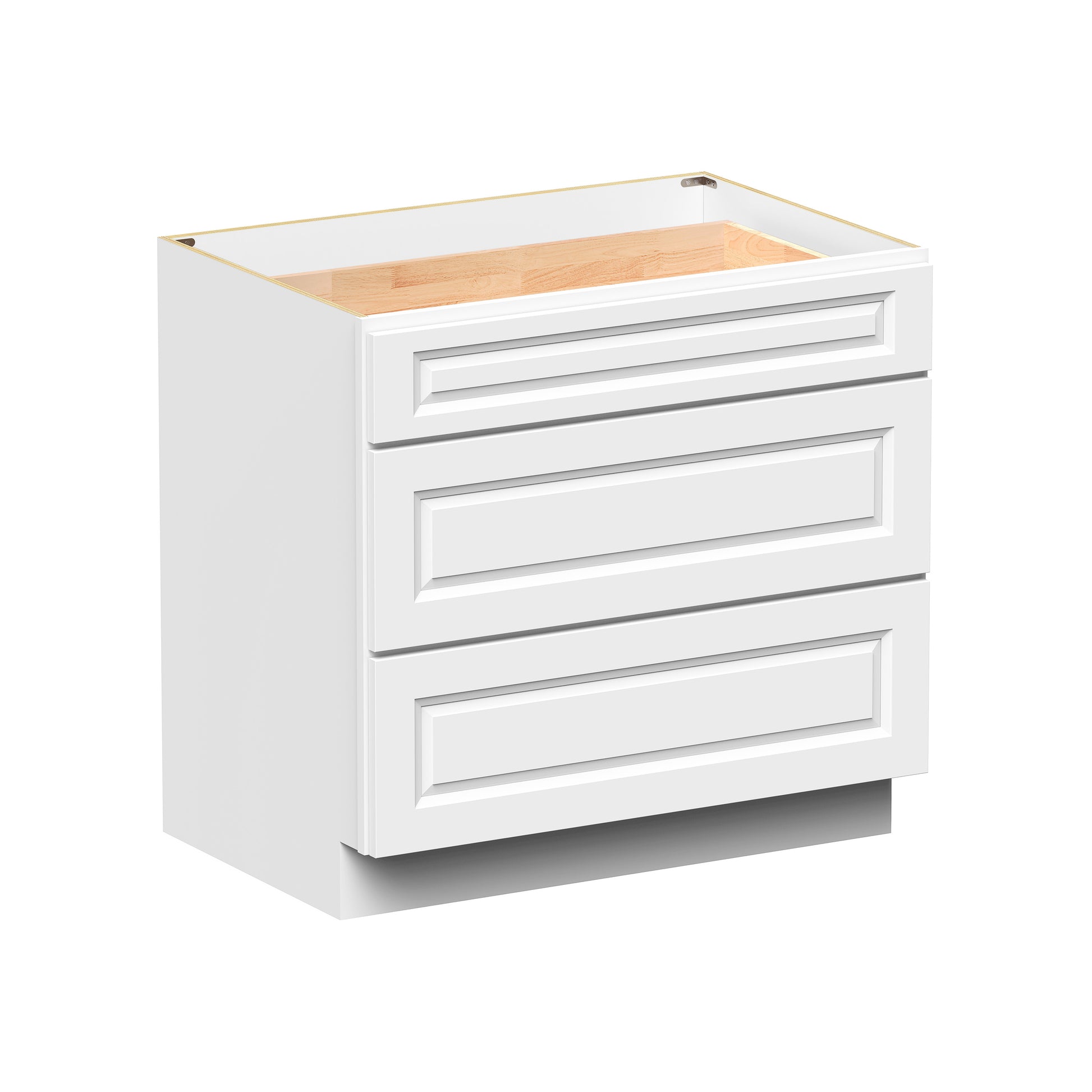 Glacier White RTA 12"-36"W x 24"D x 34.5"H Drawer Base Cabinets With 3 Drawers