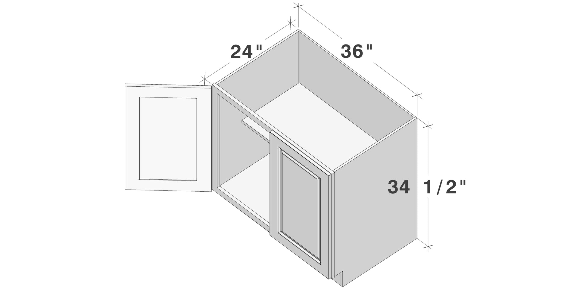 Glacier White RTA 24"-36"W x 24"D x 34.5"H Full Height Door Base Cabinets With 2 Doors & 1 Shelf